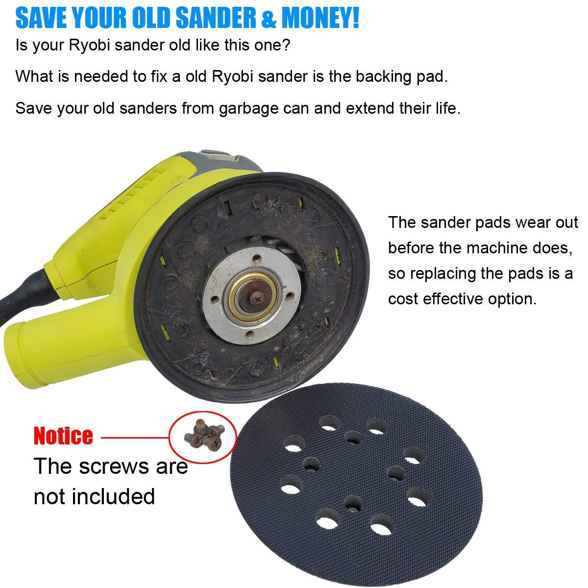 5″ Sander Pad For Ryobi Sander 5 Inch 8 Hole Hook And Loop Replacement 180 Grit