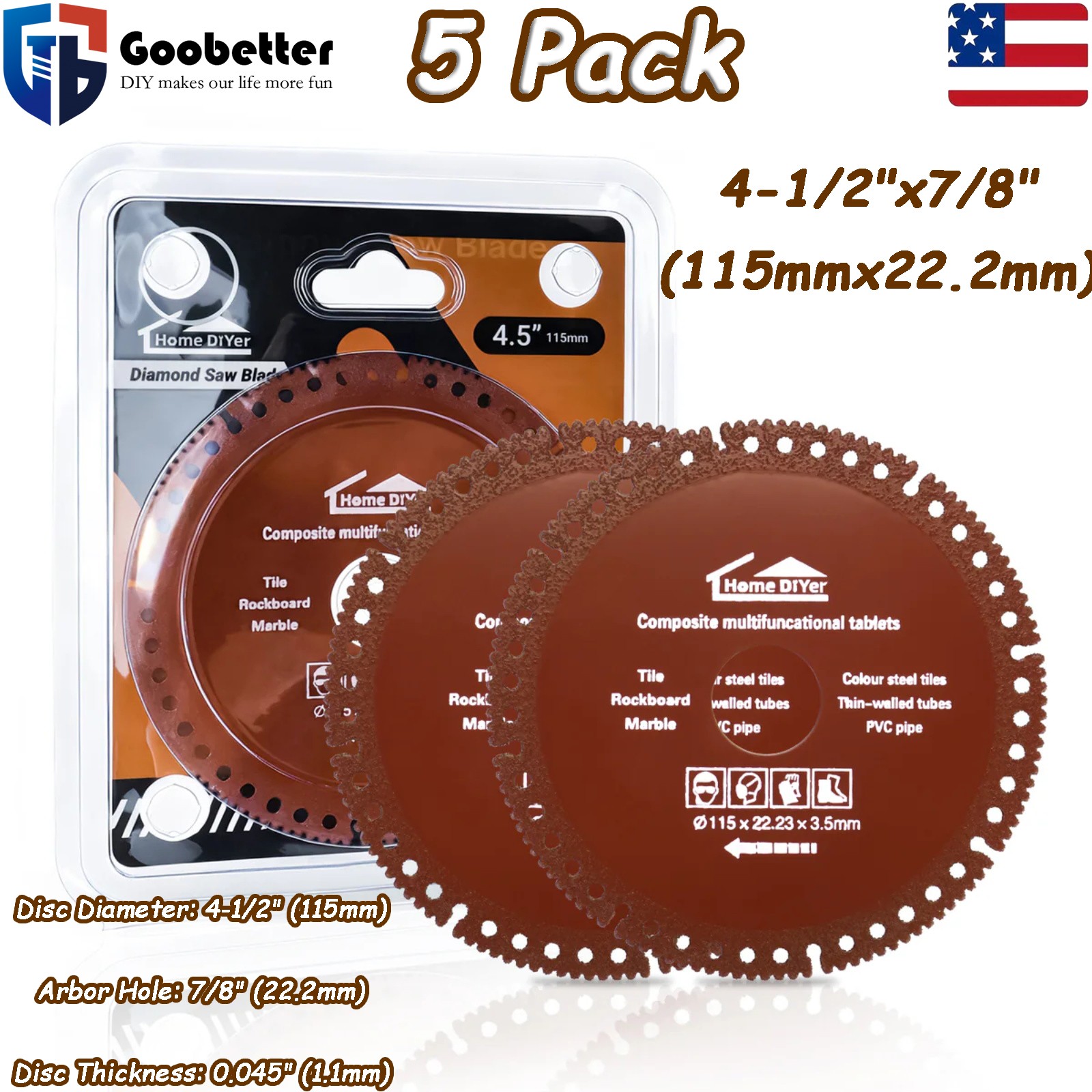 5 Pack Abrasive Cut Off Wheels 4-1/2″x7/8″ Metal Cutting Disc for Angle Grinder