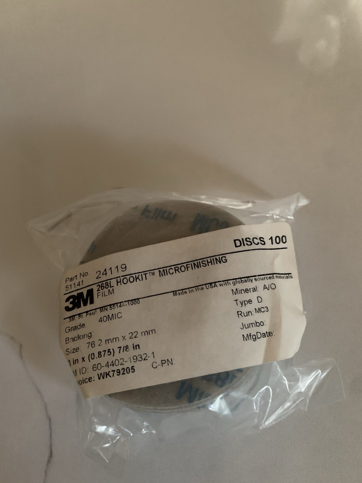 3MHookit Microfinishing Film Disc 268L 40 Mic Type D Blue 3 In x 7/8 In 1000 CT