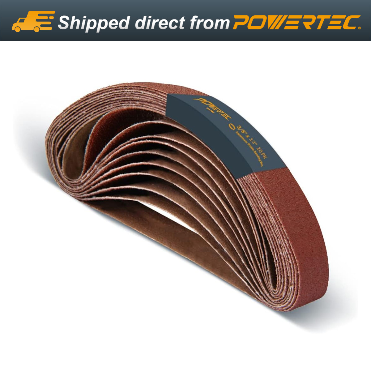 POWERTEC 401332 3/8 x 13 Inch Sanding Belts, 320 Grit A/O Belt Sander, 10PK