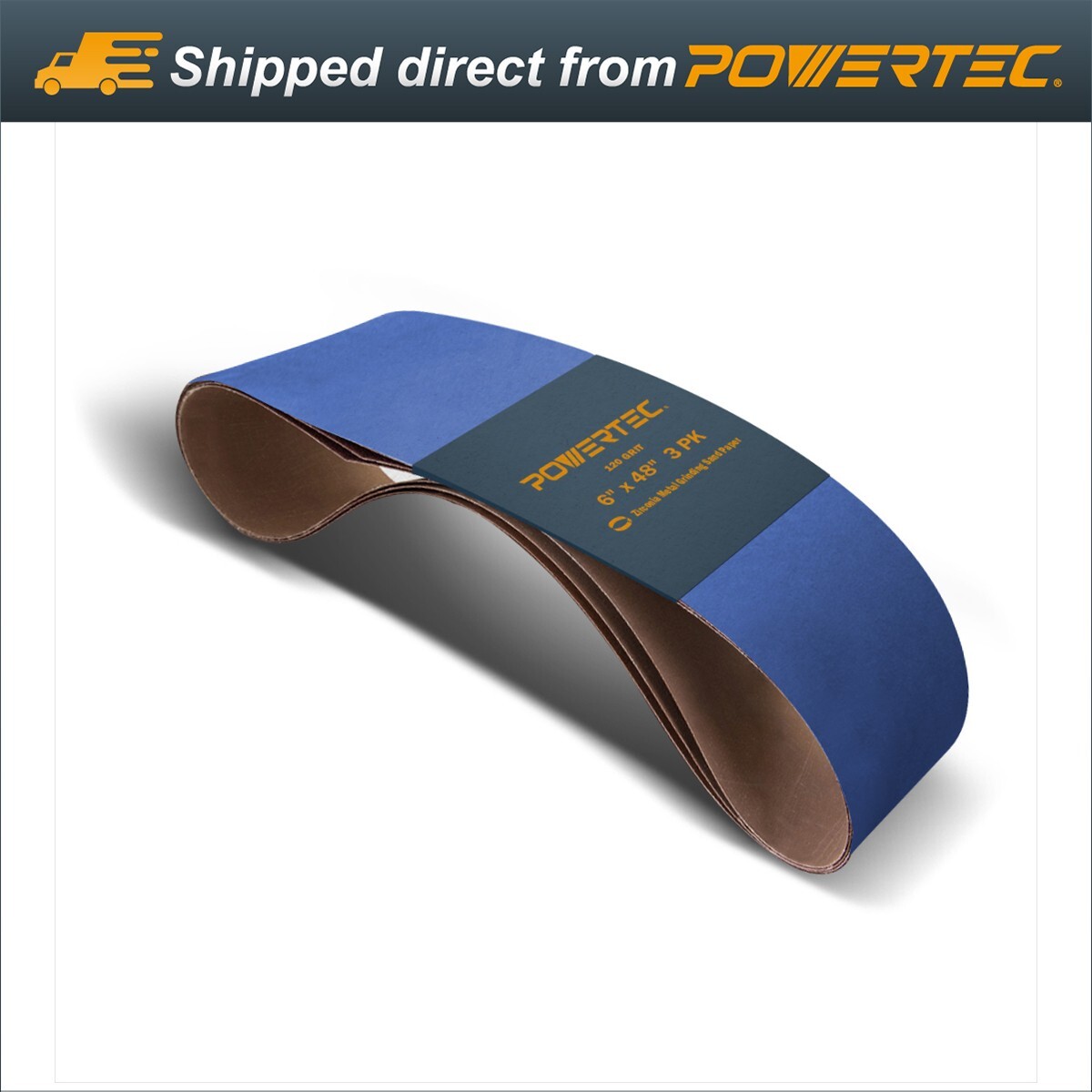 POWERTEC 6 x 48 In 120 Grit Metal Grinding Zirconia Sanding Belt-3PK (464812Z-3)