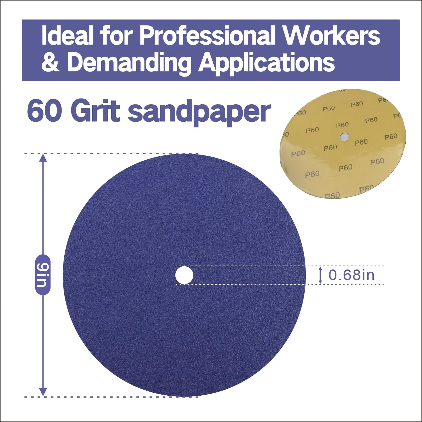 JLD 9″ Sanding Disc, 60 Grit Blue Zirconia Sticky, for JLD109 Lawn Mower Blad…