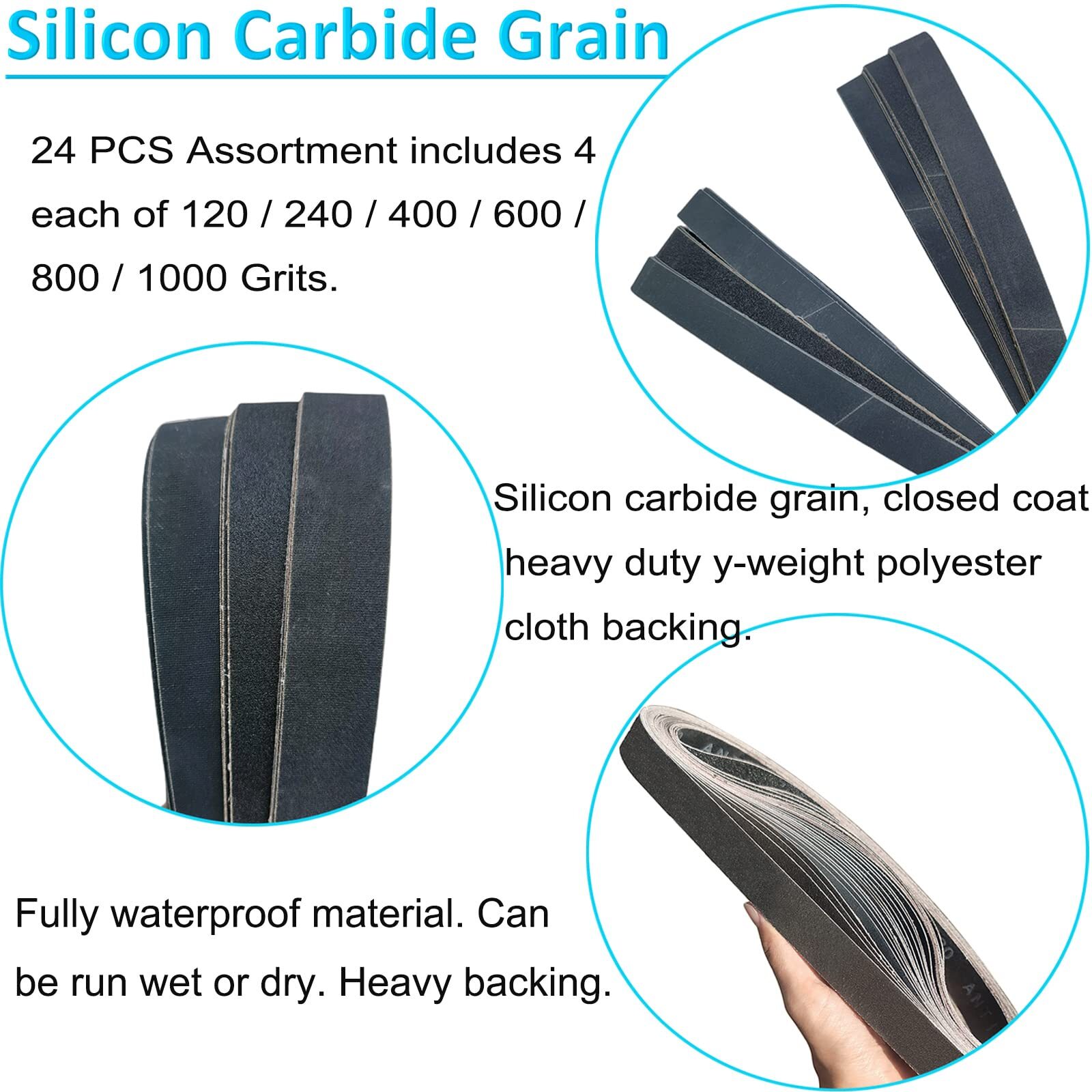 Sackorange 24 Pack 1 x 30 Inch Silicon Carbide Sanding Belts Assorted -120 24…