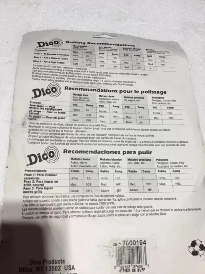 Dico Spiral Sewn 6″ Diameter .5 inches Thick Buffing Wheel 1/2″ arbor 527-40-6