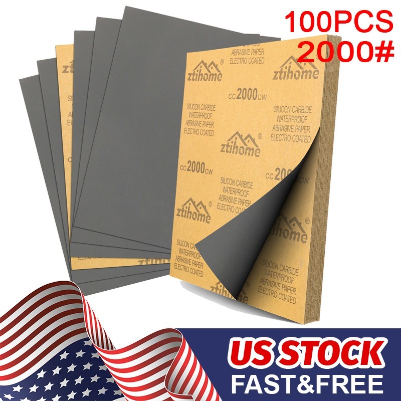 100Pcs Waterproof Wet Dry Sandpaper 2000 # Abrasive Sheet for Metal Wood Plastic
