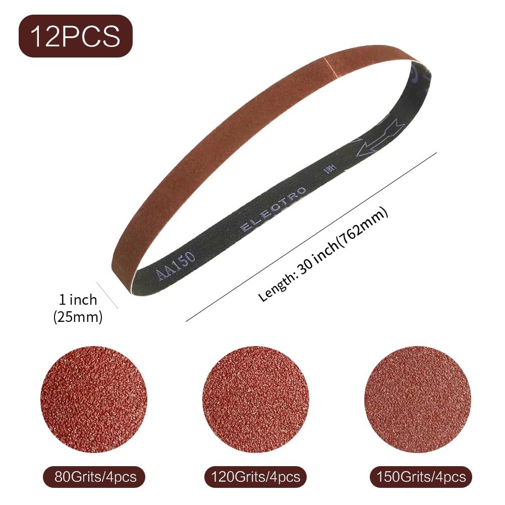 1×30 1 x 30 inch Sanding Belt Pack 1-Inch x 30-Inch,12 Pcs(4 1x30in, Brown