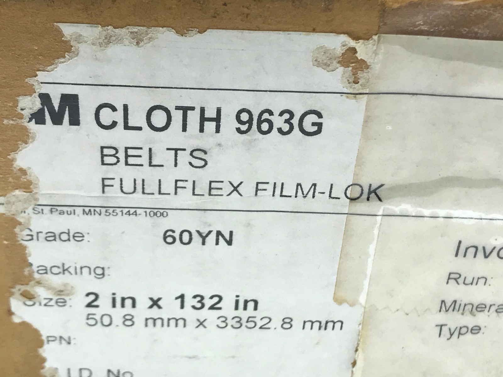 3M 963G Cloth Belts Fullflex Film-Lok 2 in X 132 in Grade 60YN (Lot of 12 each)