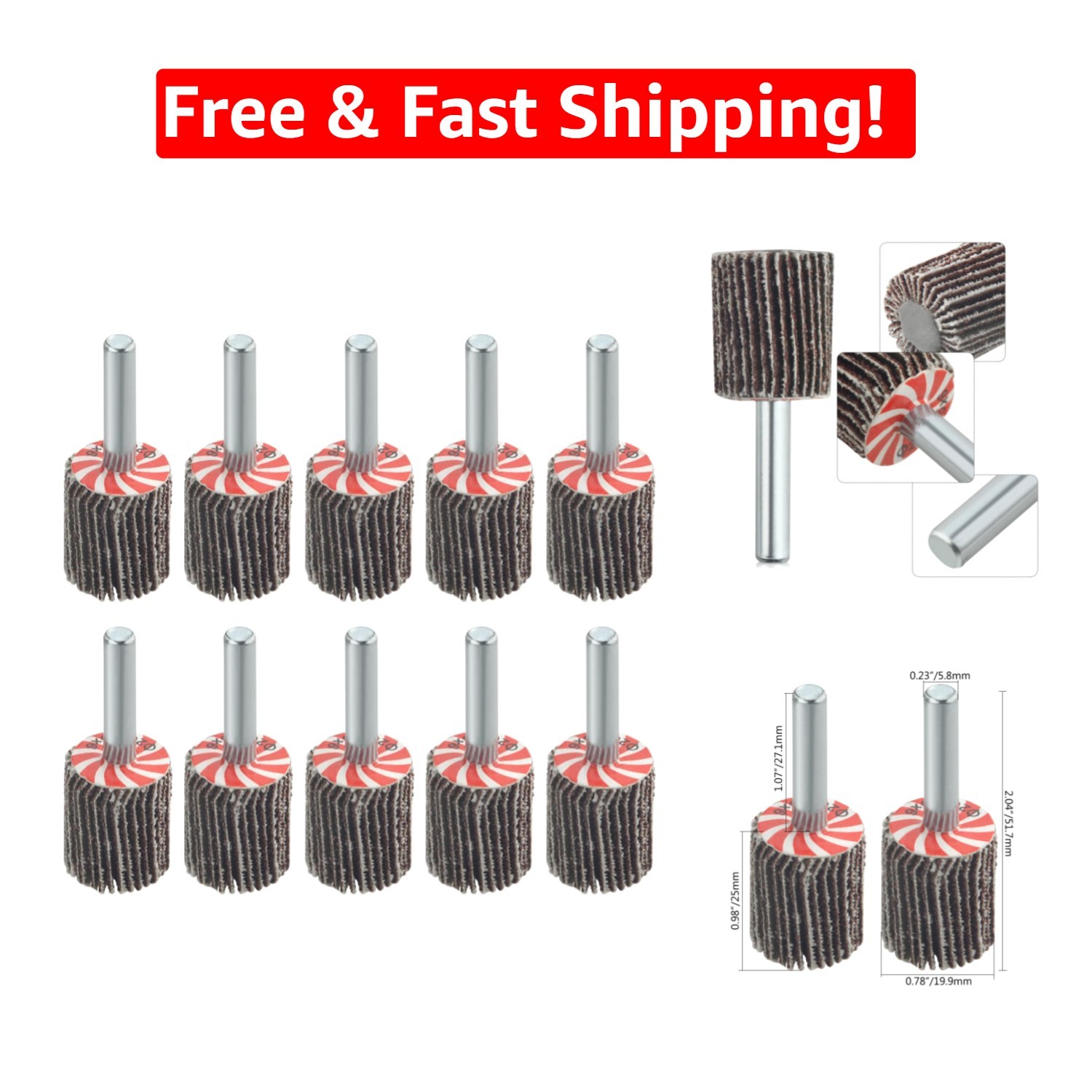 Versatile 10-Pack 3/4″ x 1″ Flap Wheels – High-Quality 80 Grit for Wood & Metal