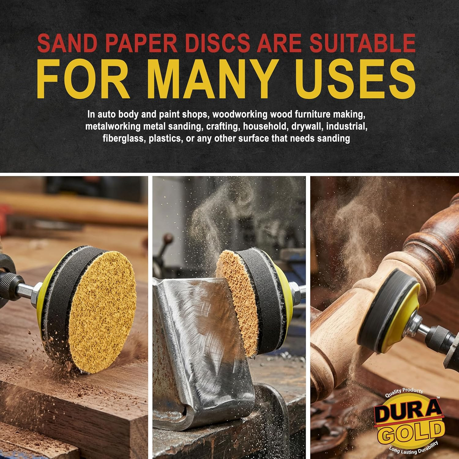 – Premium – 120 Grit 3″ Gold Hook & Loop Sanding Discs for DA Sanders