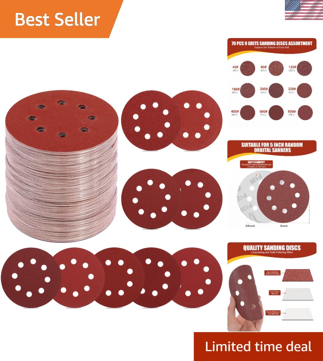 Complete 70 PCS 5″ Sanding Discs – Extra Coarse to Ultra Fine for All Your Needs