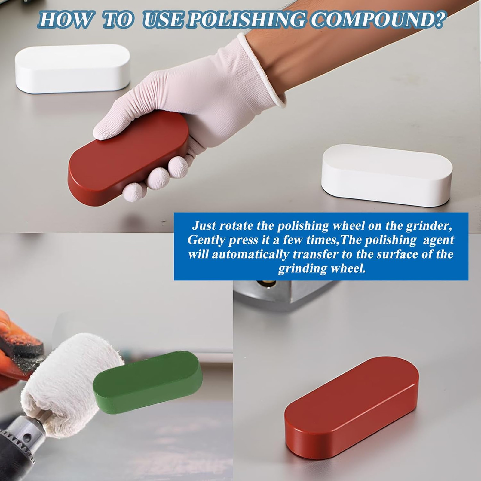 Metal Buffing Polishing Compound Kit, White Diamond Red Rouge Green, 4 Oz