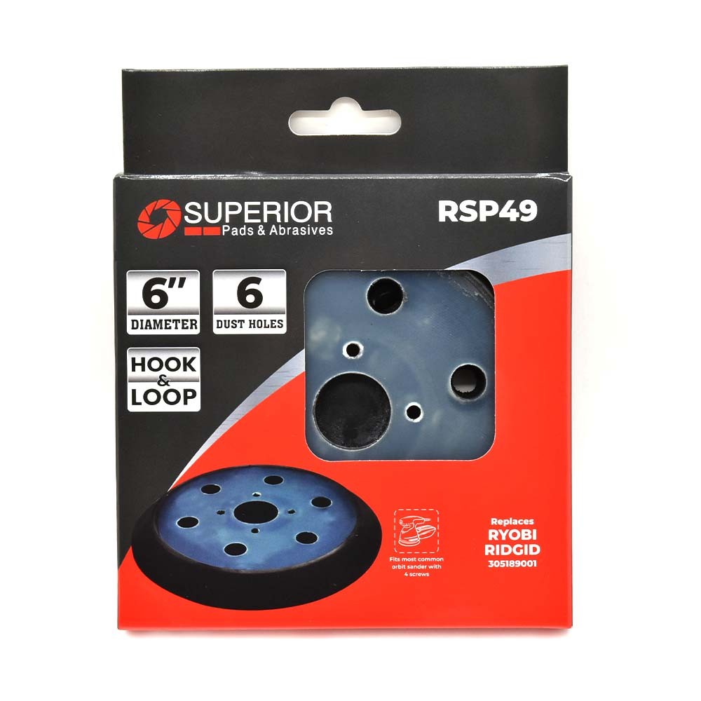Sander Pad (Hook & Loop 6 Vacuum Holes 6 Inch) Replaces Ridgid 305189001 – RSP49