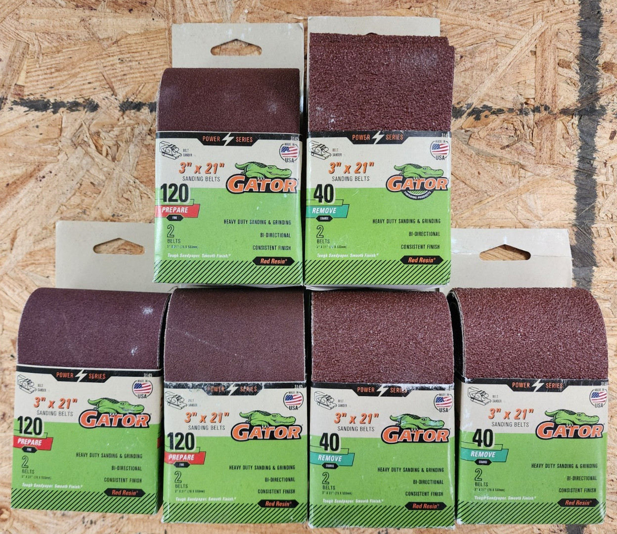 12pcs GATOR 3 x 21 Sanding Belts For Belt Sanders 6ea. 40 & 120 Grit