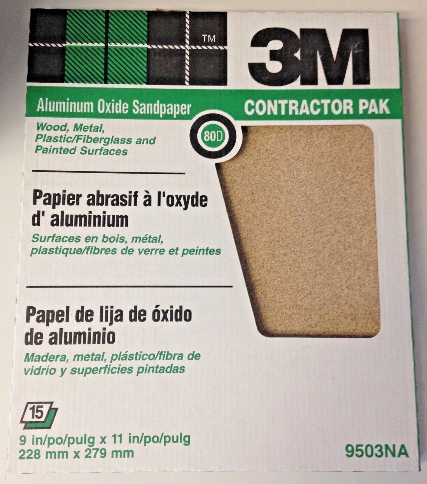 3M 9503NA 9″ x 11″ 80D Grit Aluminum Oxide Sandpaper 15 Sheets