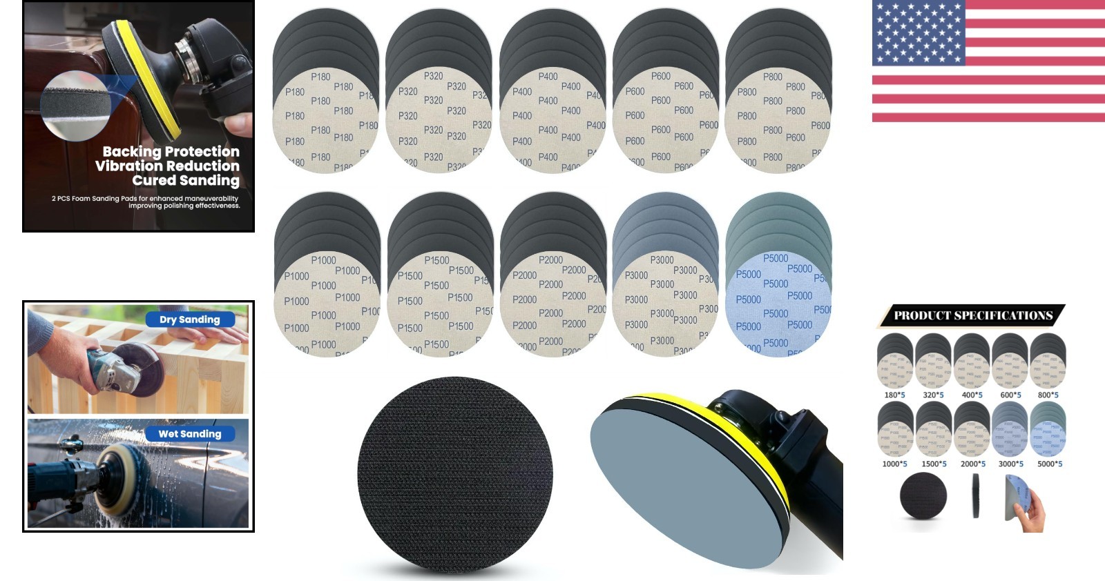 5 Inch 51pcs Wet Dry Sanding Discs Hook and Loop for Automotive Wood Metal