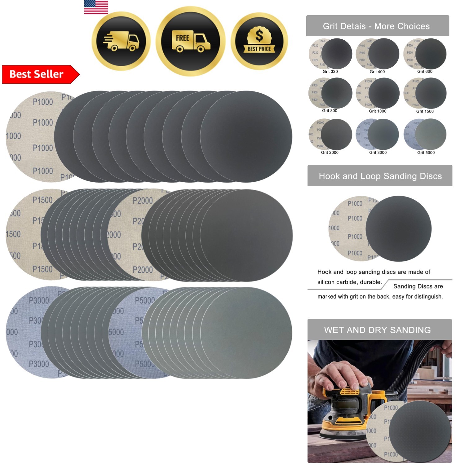 Sanding Discs 50pcs 6 Inch Wet Dry Silicon Carbide Grit Assorted Polishing