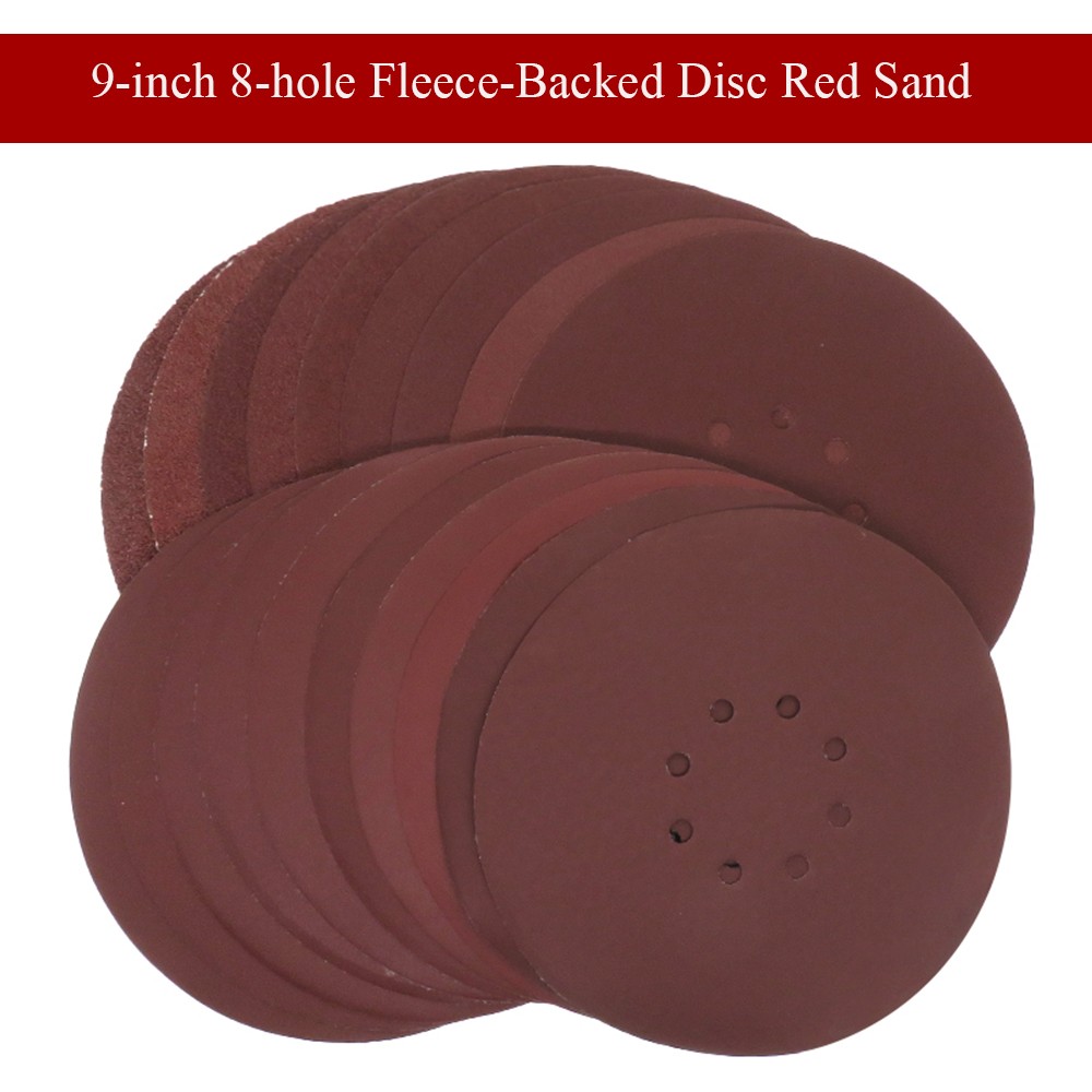 9 Inch 225mm 8 Hole Flock Backing Red Round Sandpaper Hook Loop Disc Sand Sheet