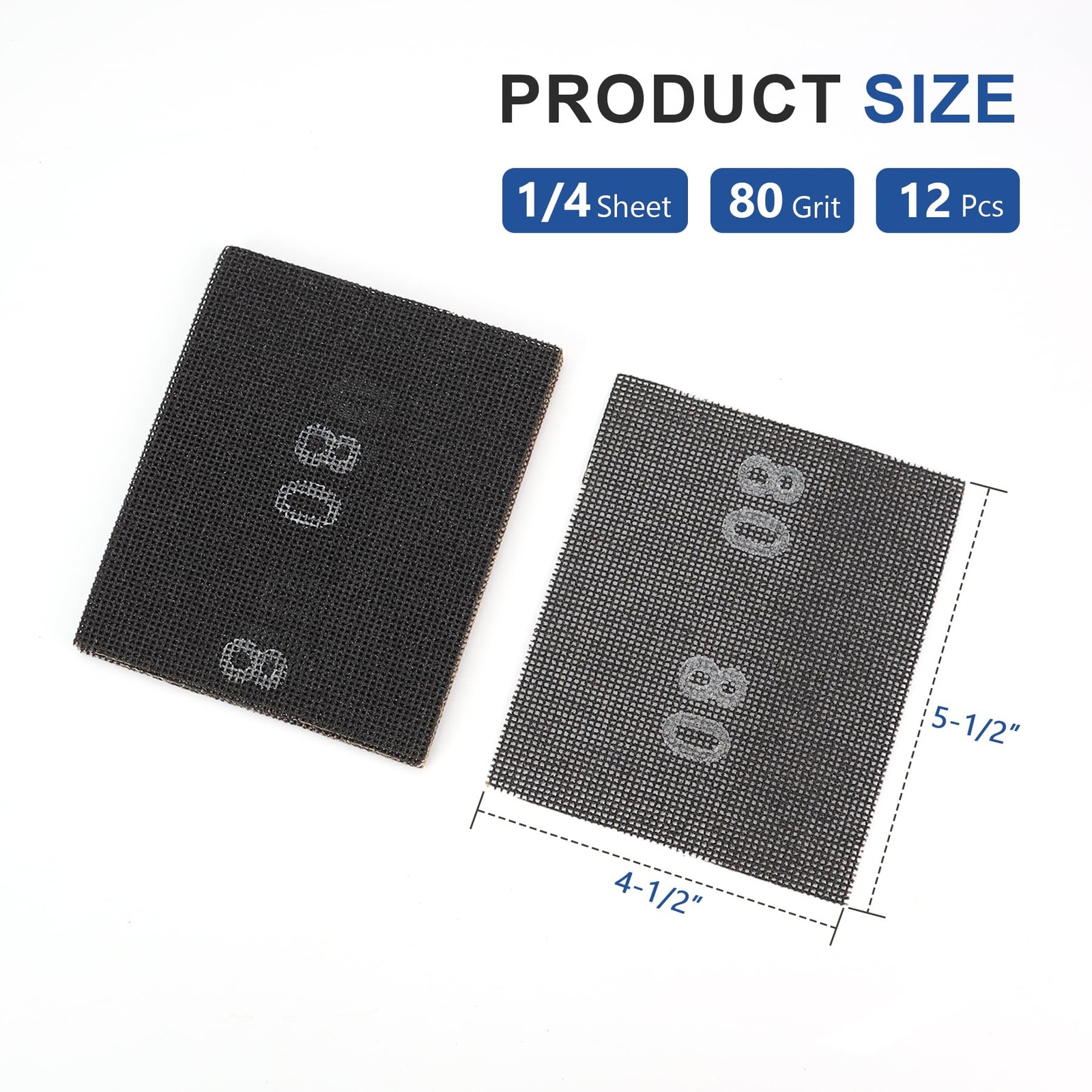 SCOTTCHEN Sanding Mesh 1/4 Sheet (12pcs) 5.5 x 4.5 for Palm Sanders Sheets 80