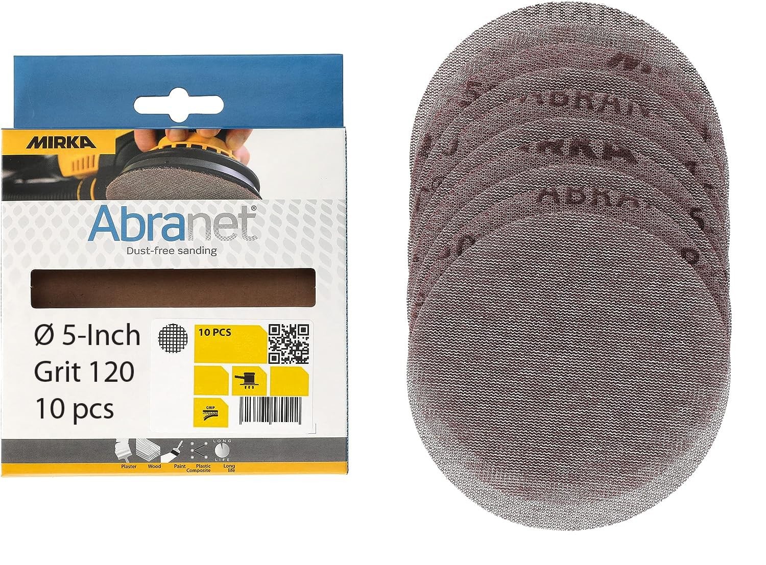 Abranet Net Disc 5 inch Grit 120 Sandpaper Hook and Loop 10 pcs