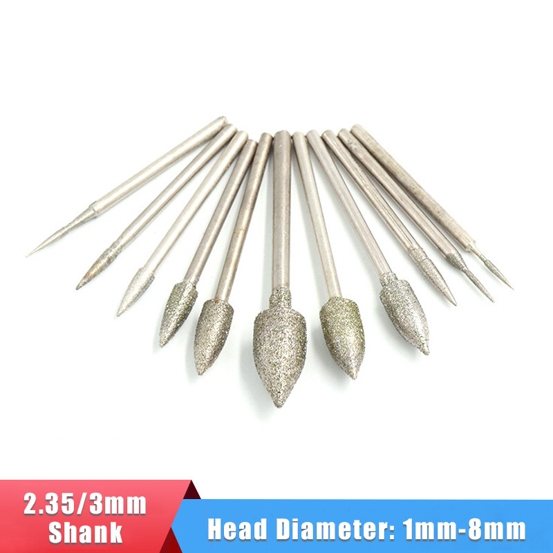 2.35/3mm Shank Diamond Electroplated Grinding Needle Jade Polishing Head Carving