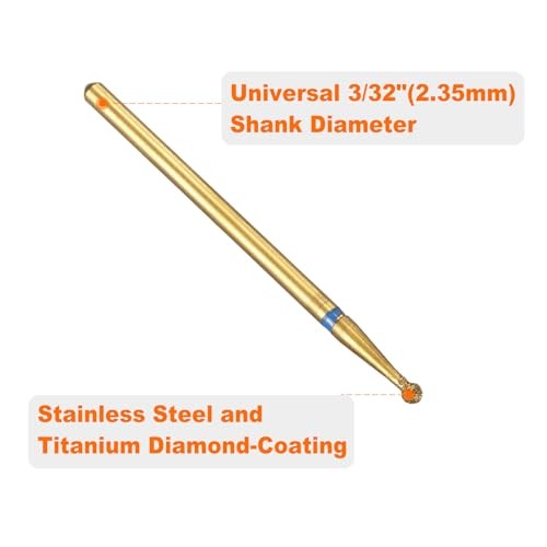 6pcs 120-140 Grits Diamond Grinding Bit Ball Head 2.35mm Shank Length 2mm Blue