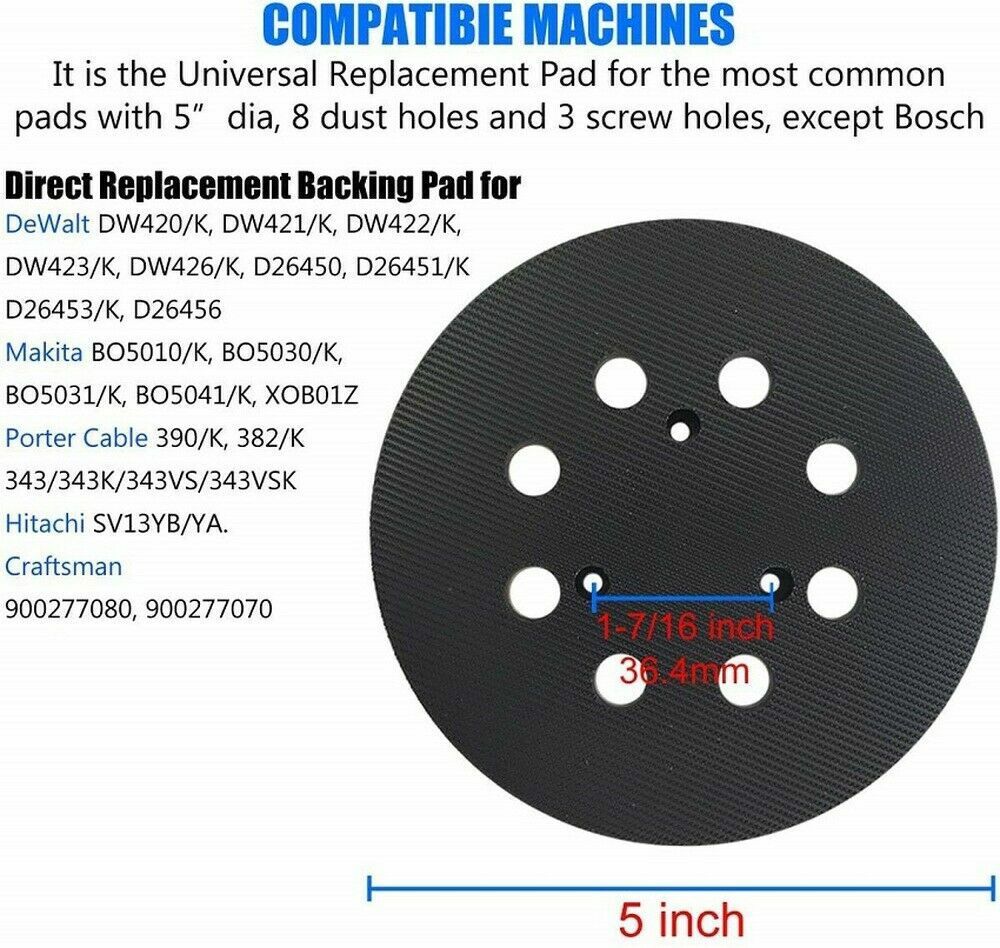 5″ For DeWalt 151281-08 DW4388 DW421 D26451 Random Orbit Sander Pad Hook & Loop