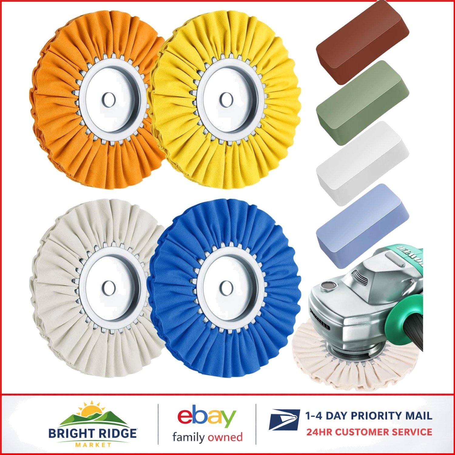 Aluminum Wheel Polishing Kit with 8 Mixed Grit Buffing Wheels and Polishing Bars
