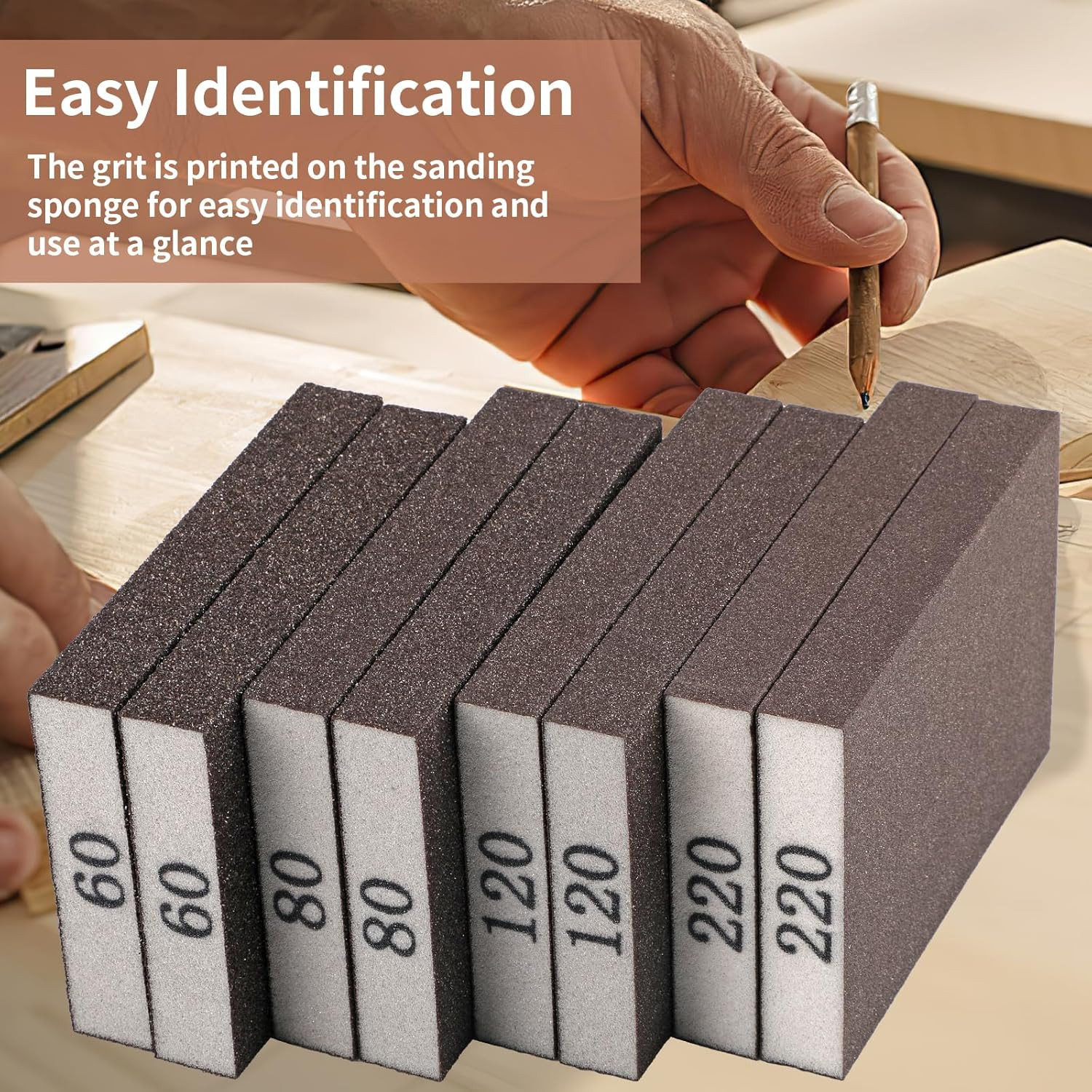 8 Pcs Sanding Sponge Blocks, 60–220 Grit Assortment for Wood, Metal, Drywall