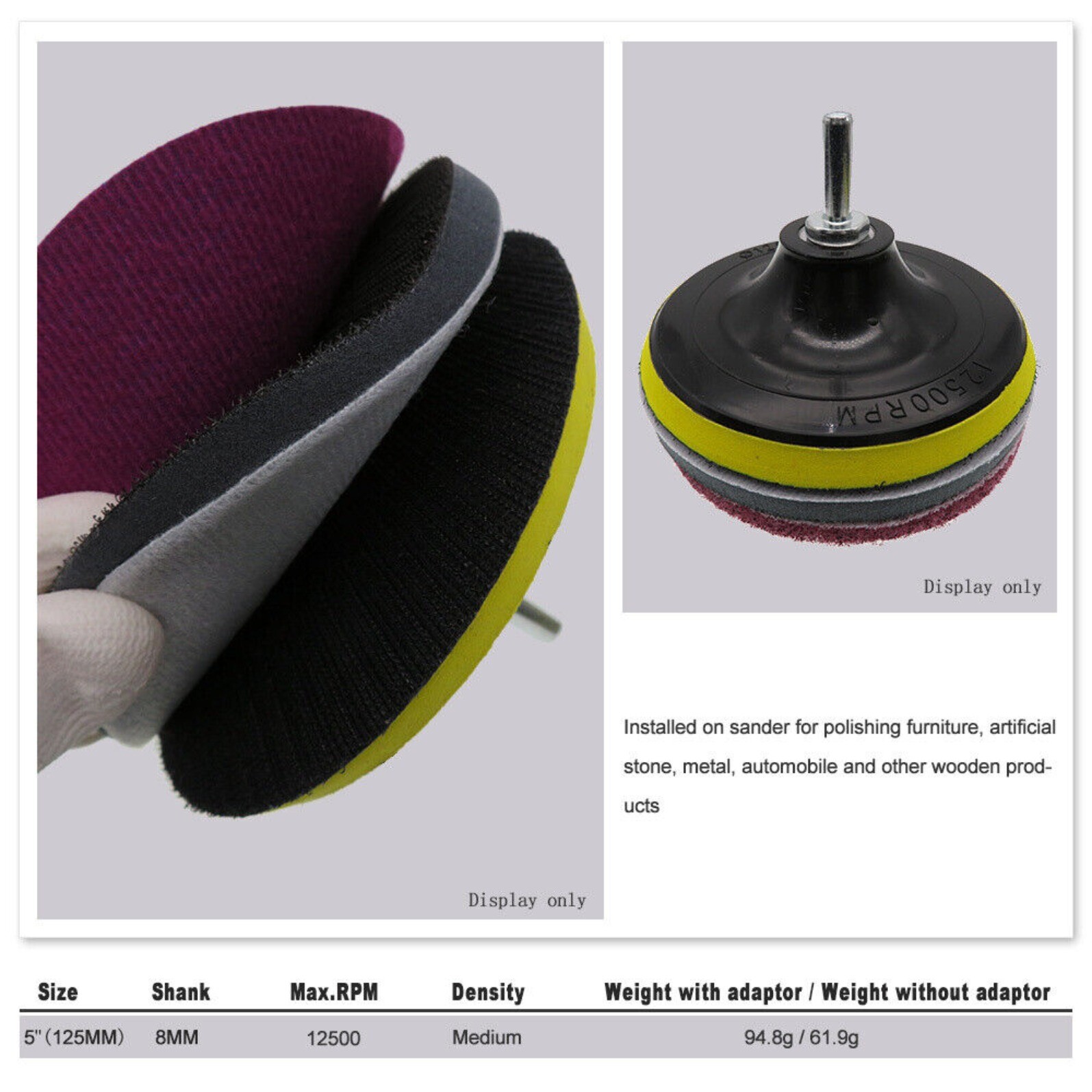5 in Hook & Loop Backing Pad Angle Grinder M10 & Drill Attachment for Sand Disc