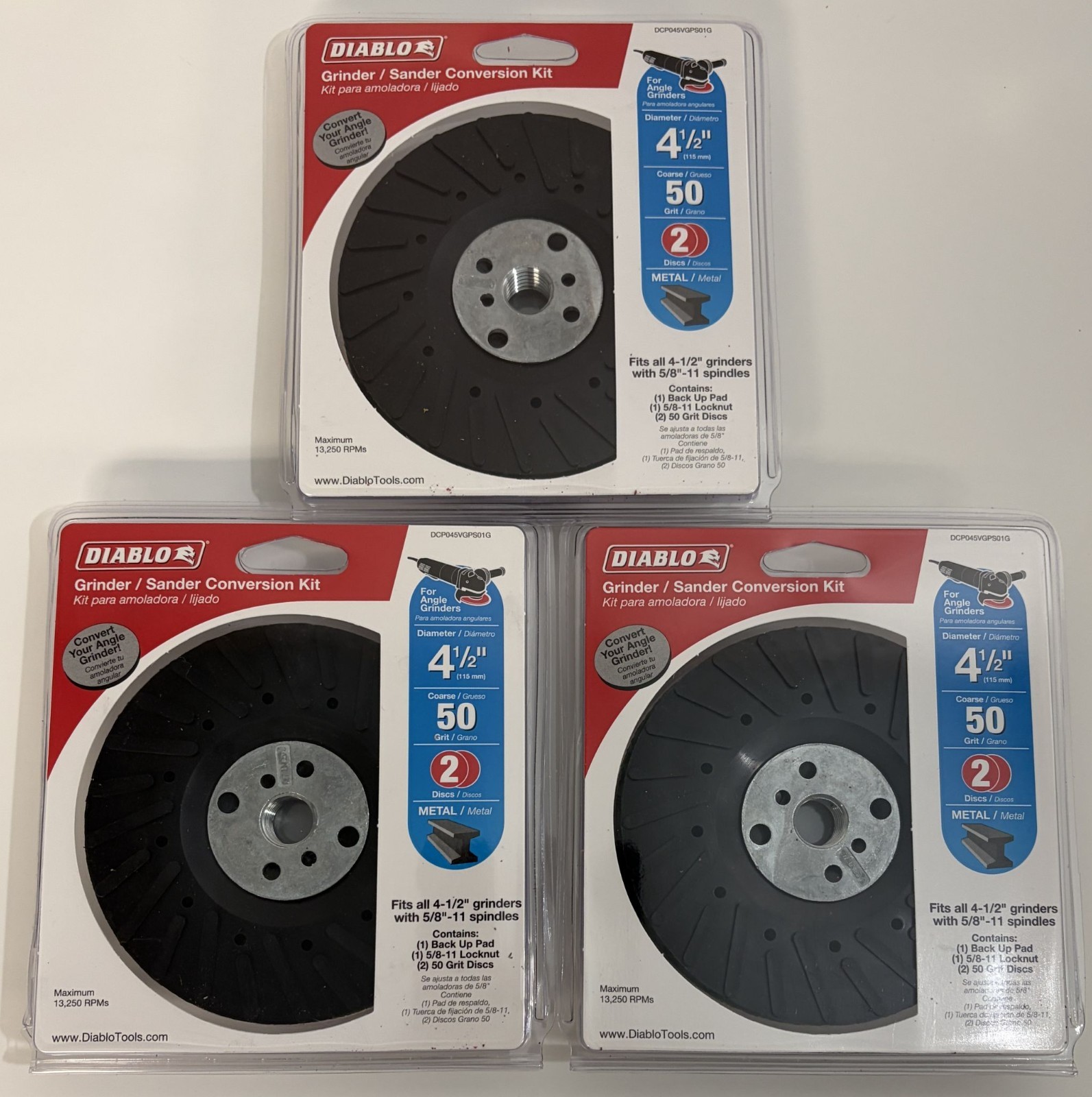 CLEARANCE – DIABLO 4-1/2″ 50 Grit Grinder to Sander Conversion Kit (3-Pack)