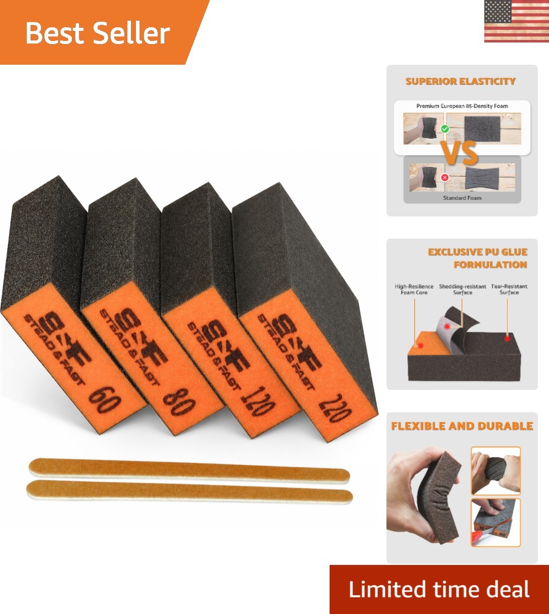Aluminum Oxide Sanding Sponge Set – 4 Pcs with 2 Emery Boards for All Uses