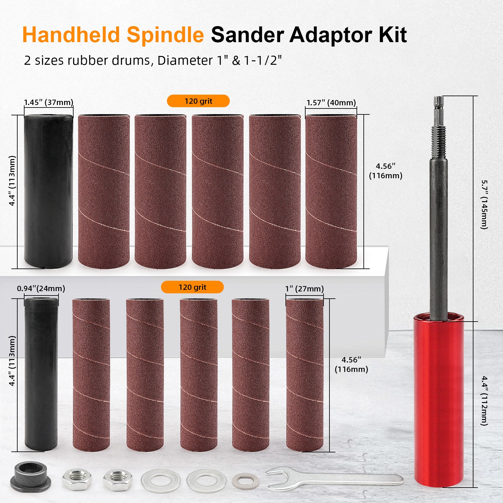 Sanding Drum Sander Handheld Spindle Sander Electric Adapter Hex Shank 1 Set