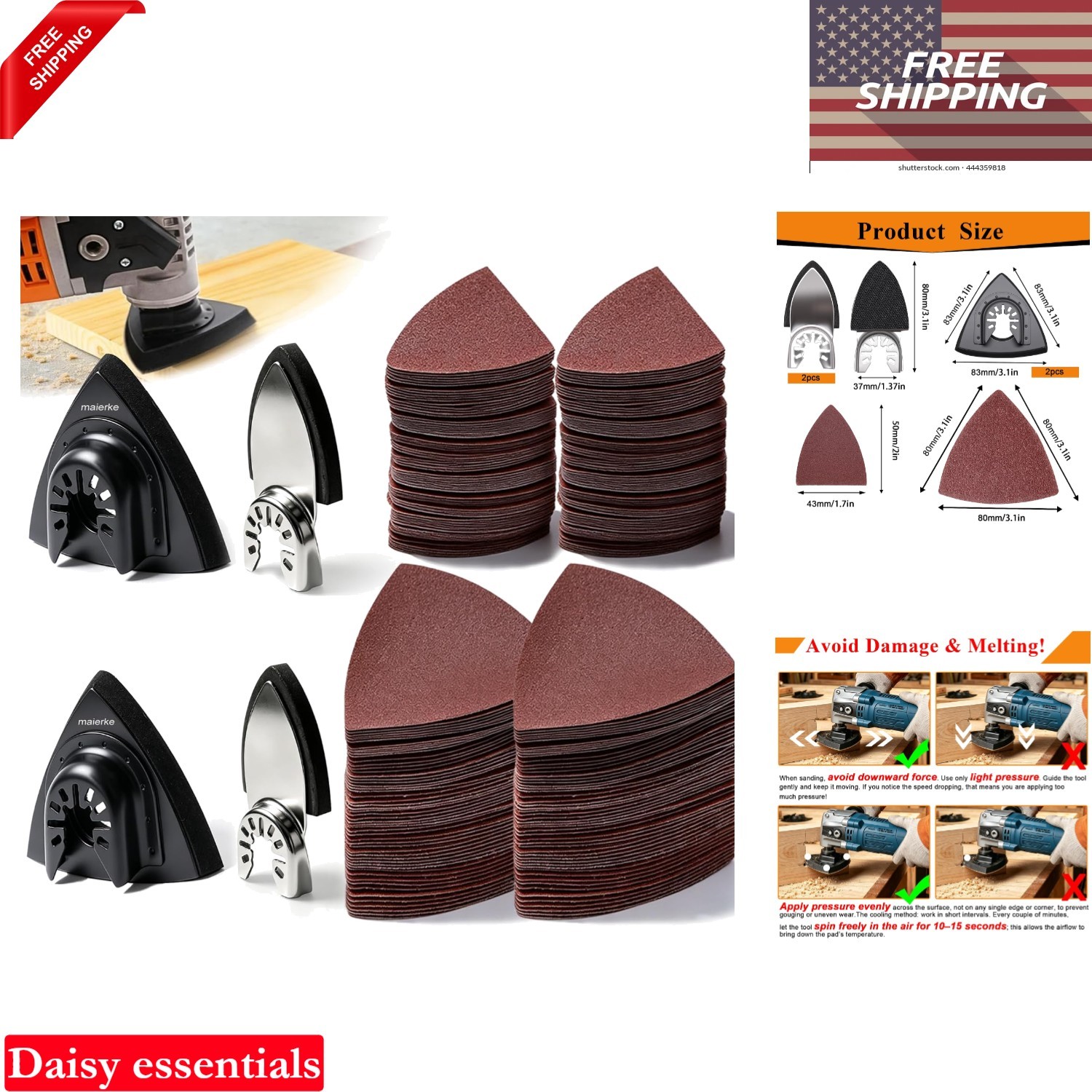 114Pcs Oscillating Tool Sanding Pads Kit 60-240 Grit For Wood Metal Plaster L…