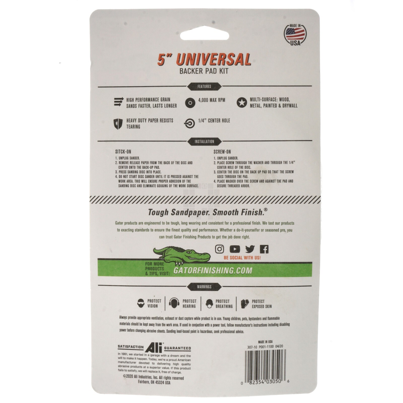 Gator 3050 5″ Universal Backer Pad Kit with 60/100/150 Grit Sandpaper