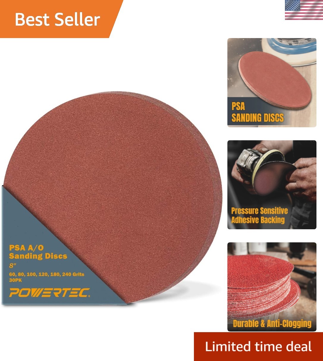30 PCS 8 Inch PSA Sanding Disc – 5 Each of 60, 80, 100, 120, 180, 240 Grits -…