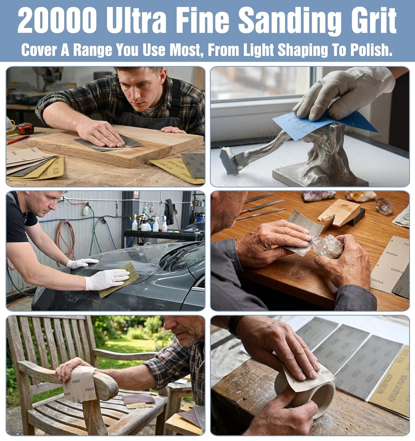 Wet Sand Paper High Grit for Metal 22 PCS Sanding Grit 3 Finger Coarse to