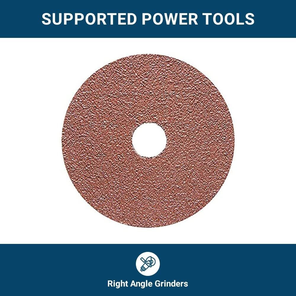 25PCS 5″/125mm Fiber Resin Sanding Grinding Disc Aluminum Oxide 80Grit For Metal