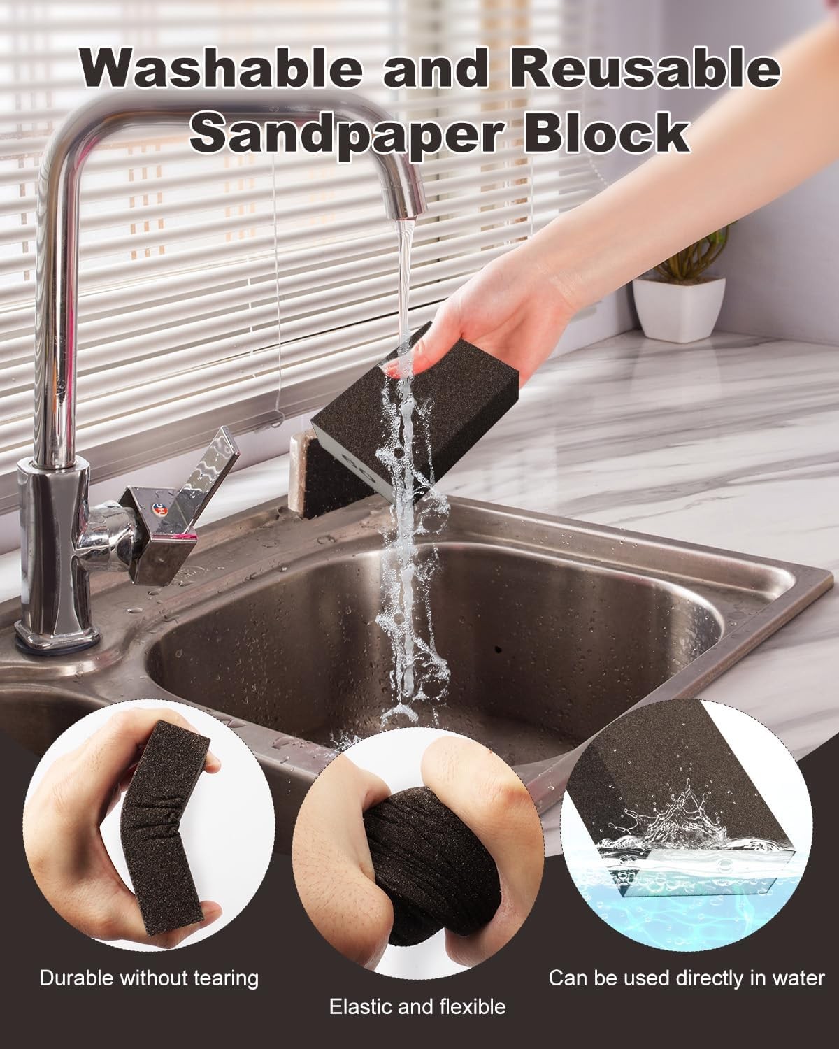 New Rocaris 60 Pack Sanding Blocks, Washable and Reusable Sponge Fine Coarse for