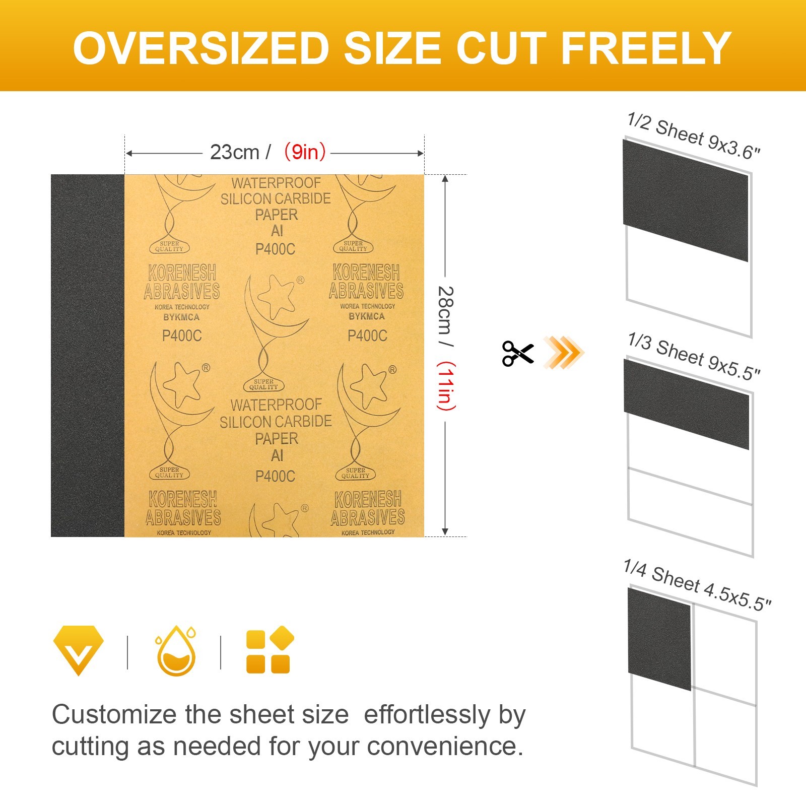 100Pc 9×11″ 320 Grit Wet Dry Sandpaper Silicon Carbide Sanding Paper Polishing