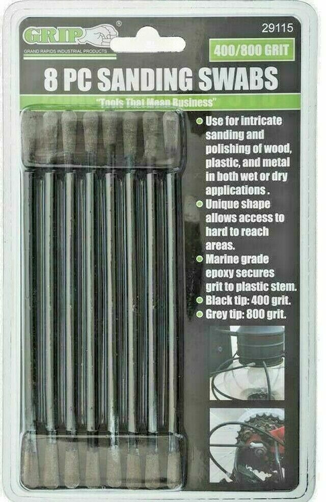 Grip 8pc 6″ Sanding Tips 400 800 Grit Sand Swabs Assortment Wood Metal Kit 29115