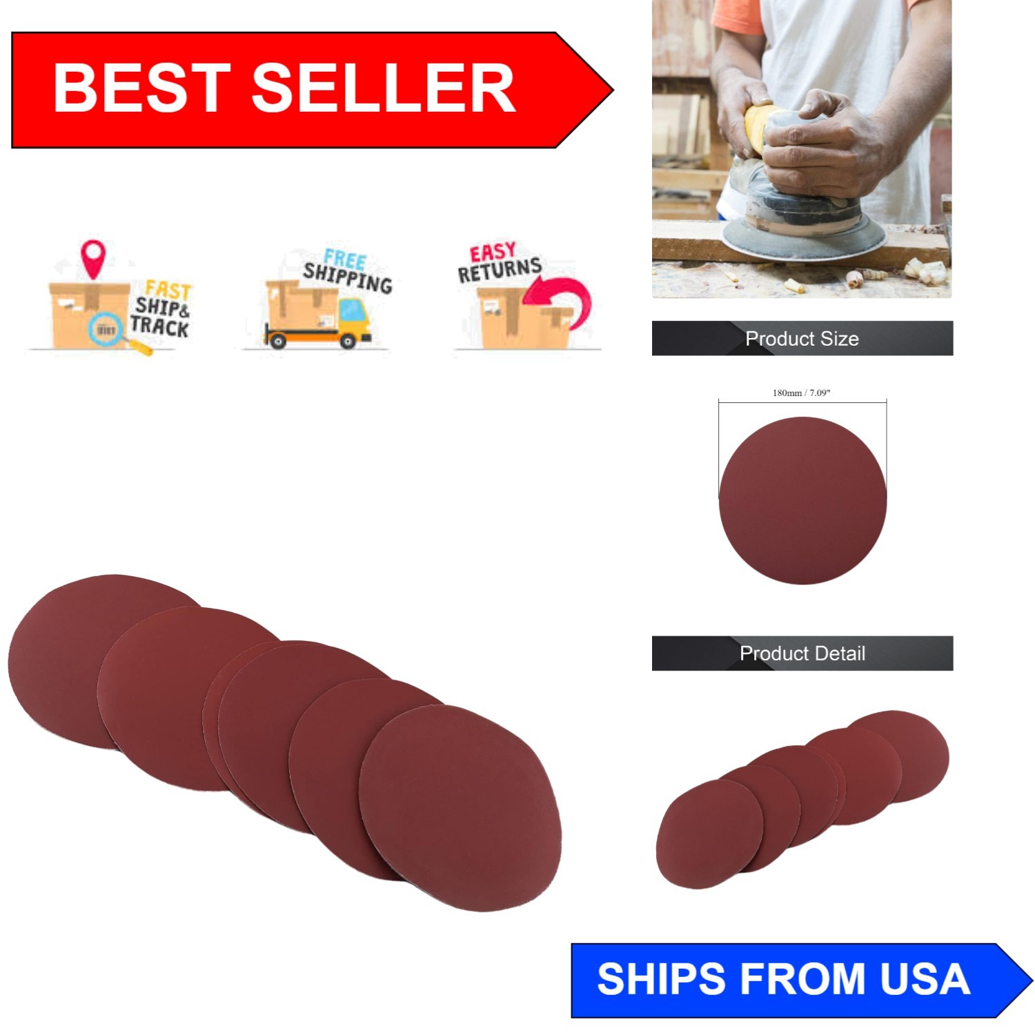 Durable 7 Inch 320 Grit Sanding Pads – Easy Install, Silicon Carbide, 10 Count