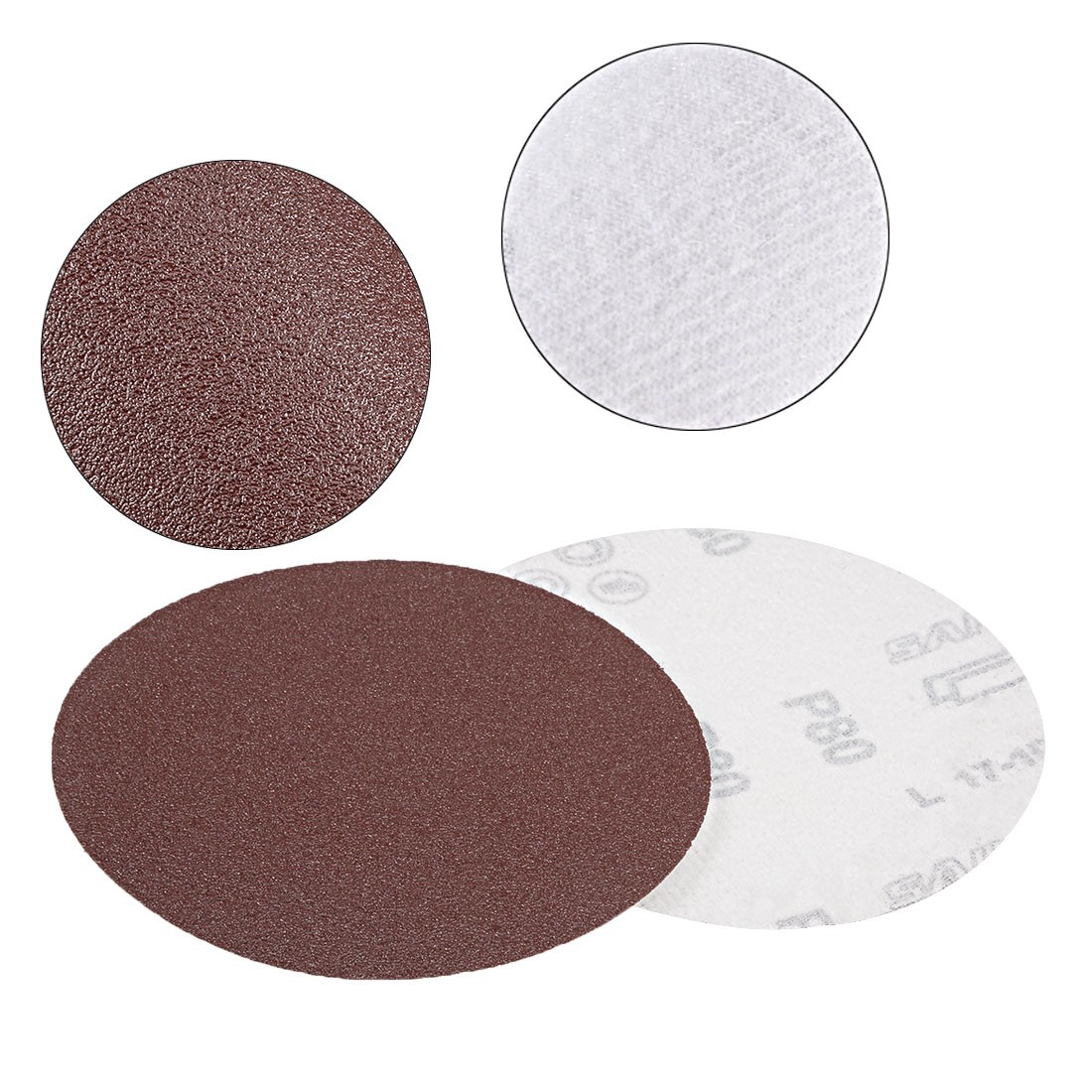 50pcs 5 Inch Sandpaper Hook and Loop Sanding Disc 80 Grits Flocking