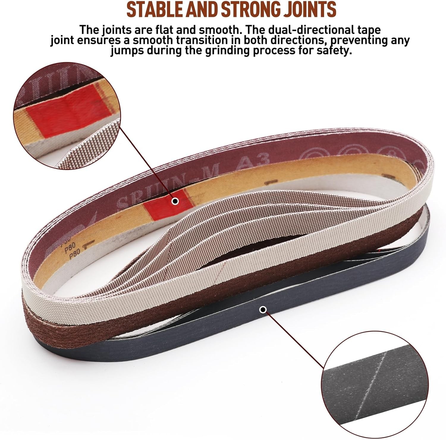 36 Pcs 1/2″ x 18″ Sanding Belts Set, 4 Each of