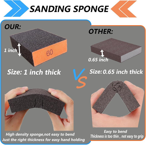 10-Pack Sanding Blocks – Sand Paper Assortment Pack in 60/80/120/220 Grit – Wash