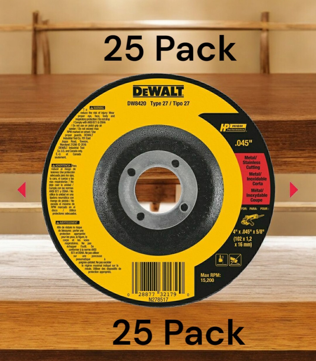 25 Dewalt Stainless Steel Cut-Off Wheel Discs 4″ x .045″ x 5/8″ ~ 25 Pack
