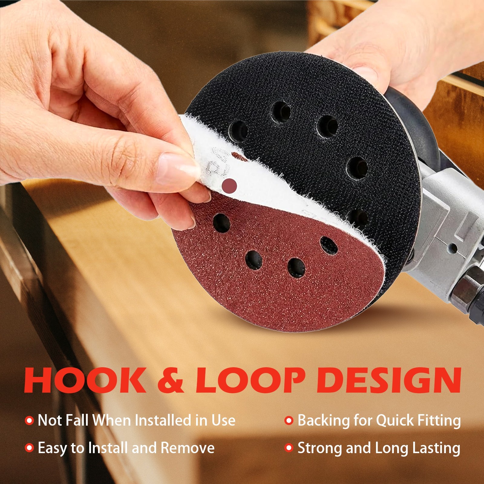 50Pc 100# Flocked Sandpaper Hook Loop Sanding Discs 8 Hole for DIY Craft Sanders