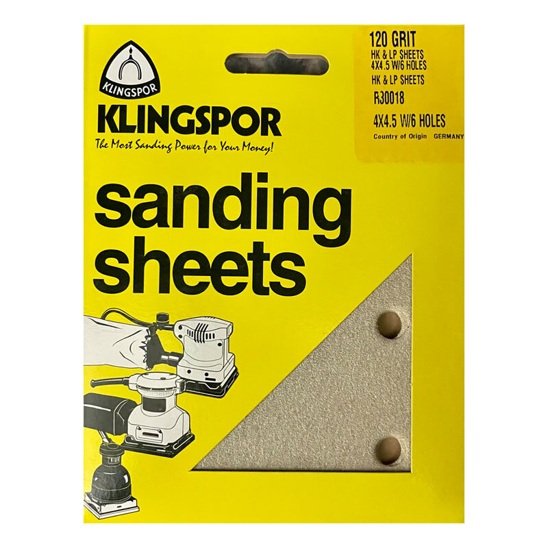 Klingspor’s 4” x 4.5”, AO, Sanding Sheets, H & L, 6 Holes, 5 Pk