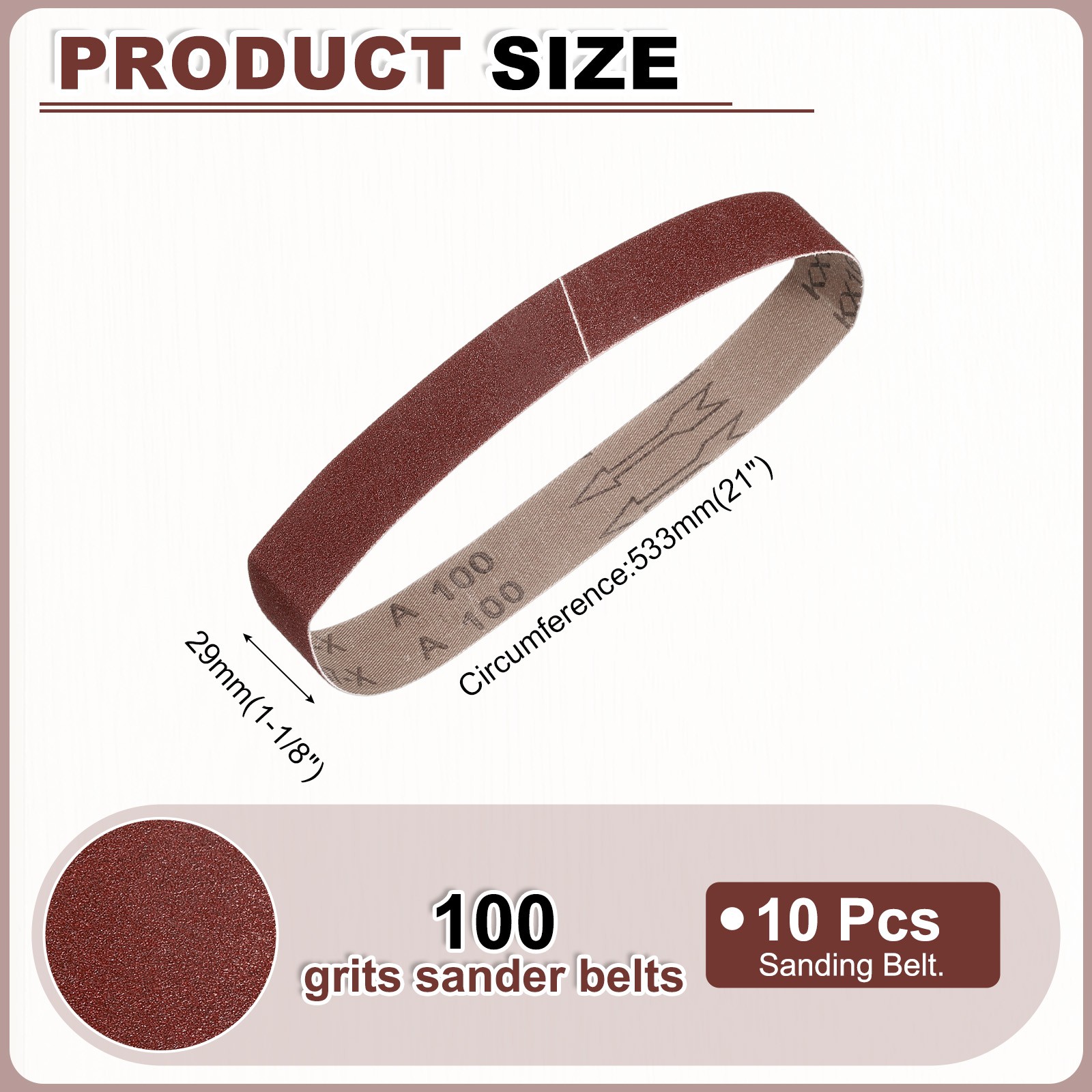 1-1/8 x 21 Inch Sanding Belts, 10 Pcs 100 Grits Aluminum Oxide