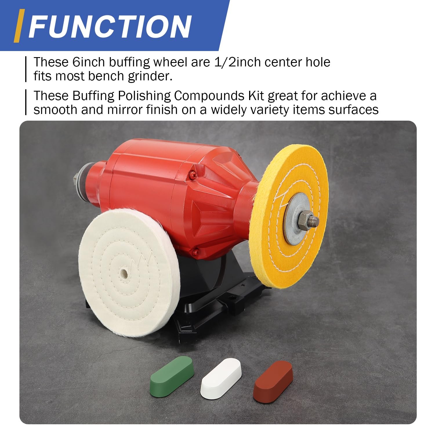 6inch Buffing Polishing Wheels 1/2″ Arbor Hole,Fine (40Ply) / Medium (30Ply) …