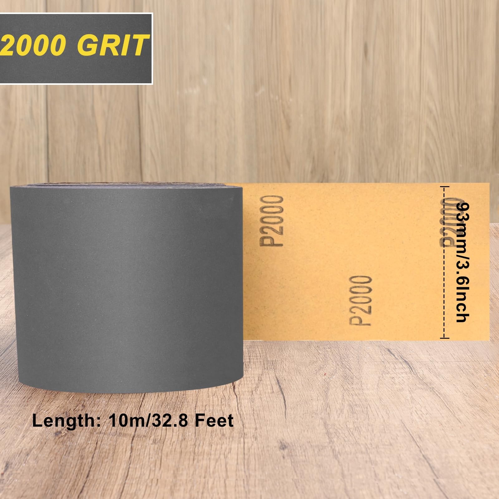 Shineboc 2000 Grit Sandpaper Roll, 3-2/3″ Wide 11 Yard Wet 3.6 inch, Black